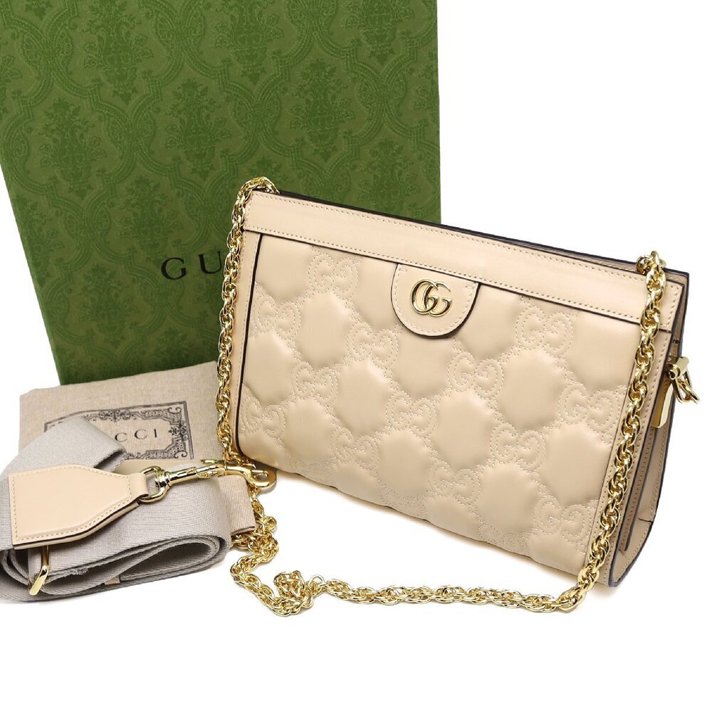 Gucci GG Matelasse shoulder bag leather beige chain strap